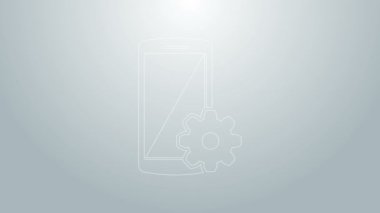 Akıllı telefon simgesinde mavi çizgi ayarları gri arkaplanda izole edildi. Cep telefonu ve teçhizat. Ayarlama, servis, ayar, bakım, onarım, onarım. 4K Video hareketli grafik canlandırması