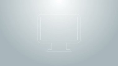 Mavi çizgi bilgisayar ekranı ekranı simgesi gri arkaplanda izole edildi. Elektronik cihaz. Ön manzara. 4K Video hareketli grafik canlandırması