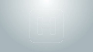 Gri arkaplanda mavi çizgi hastane işareti simgesi var. 4K Video hareketli grafik canlandırması