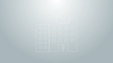Mavi çizgi dişçi kliniği ikonu gri arka planda izole edildi. Diş hekimliği merkezi sembolü. 4K Video hareketli grafik canlandırması
