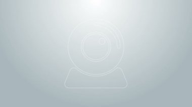 Mavi çizgi web kamera simgesi gri arkaplanda izole edildi. Sohbet kamerası. Web kamerası simgesi. 4K Video hareketli grafik canlandırması