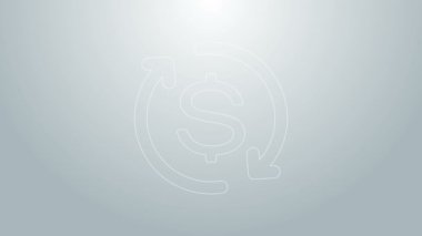 Mavi çizgi yatırım simgesinin dönüşü gri arka planda izole edildi. Para ikonu dönüştürür. İade belgesi. Dolar dönüştürücü konsepti. 4K Video hareketli grafik canlandırması