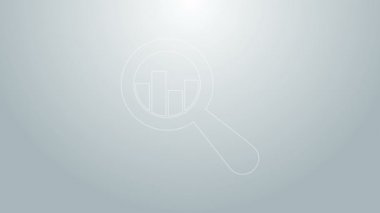 Mavi çizgi büyüteç ve veri analiz simgesi gri arkaplanda izole edildi. 4K Video hareketli grafik canlandırması