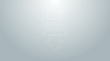 Mavi çizgi Disket Yedekleme simgesi gri arkaplanda izole edildi. Disket işareti. 4K Video hareketli grafik canlandırması