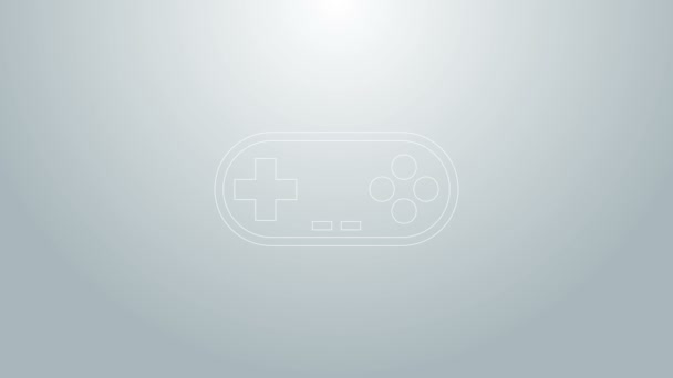 Blå linje Gamepad ikon isolerad på grå bakgrund. Spelkontrollant. 4K Video motion grafisk animation — Stockvideo