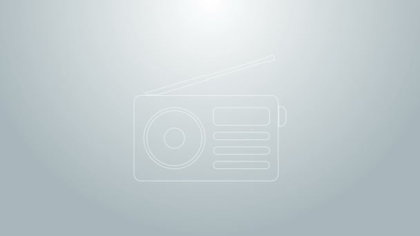 Blu linea Radio con antenna icona isolata su sfondo grigio. Animazione grafica 4K Video motion — Video Stock