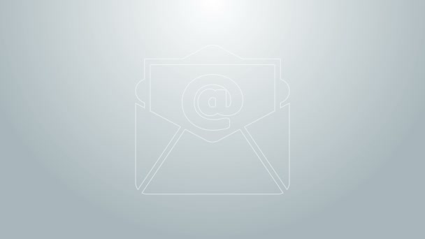 Línea azul Icono de correo electrónico y correo electrónico aislado sobre fondo gris. Envolvente símbolo e-mail. Señal de correo electrónico. Animación gráfica de vídeo 4K — Vídeos de Stock