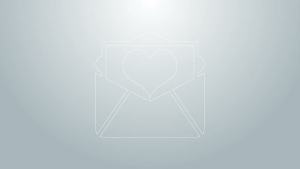 Línea azul sobre con icono de corazón de San Valentín aislado sobre fondo gris. Carta de amor y romance. Animación gráfica de vídeo 4K — Vídeos de Stock