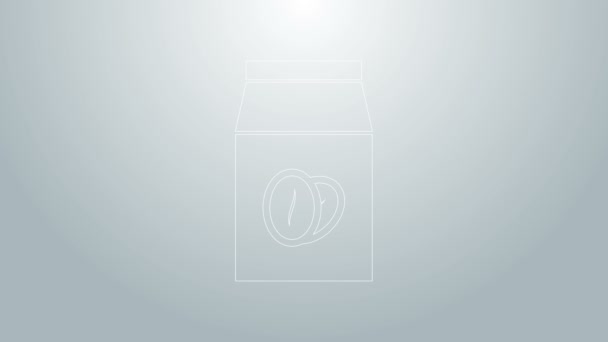 Blå linje kaffebönor i väska ikon isolerad på grå bakgrund. 4K Video motion grafisk animation — Stockvideo