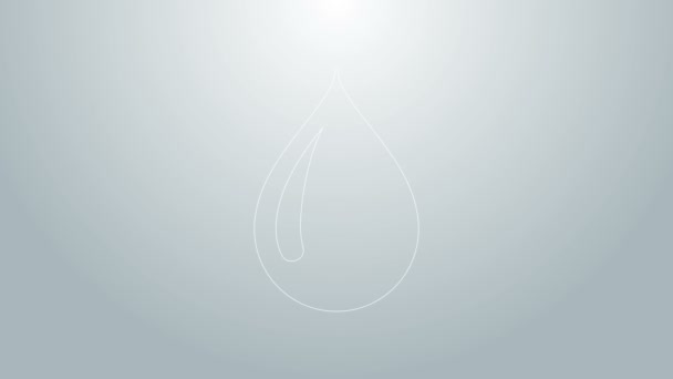 Modrá čára Vodní kapka ikona izolované na šedém pozadí. Grafická animace pohybu videa 4K — Stock video