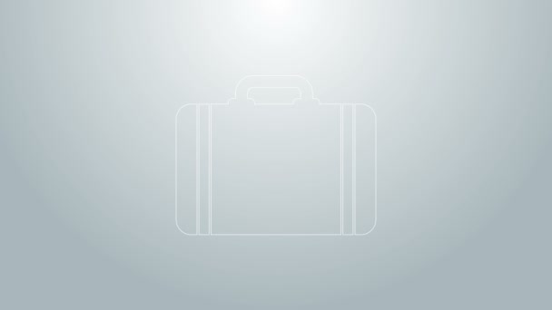 Blauwe lijn Koffer voor reisicoon geïsoleerd op grijze achtergrond. Reisbagagebord. Reisbagage icoon. 4K Video motion grafische animatie — Stockvideo