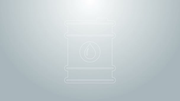 Blå linje Barrel olja ikon isolerad på grå bakgrund. 4K Video motion grafisk animation — Stockvideo