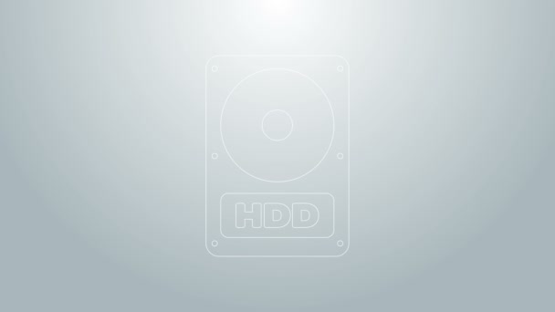 Blaue Linie Festplatte HDD-Symbol isoliert auf grauem Hintergrund. 4K Video Motion Grafik Animation — Stockvideo