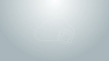 Mavi çizgi eşzamanlama simgesi gri arkaplanda izole edildi. Bulut ve oklar. 4K Video hareketli grafik canlandırması