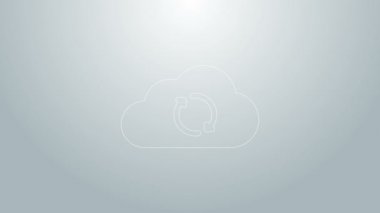 Mavi çizgi eşzamanlama simgesi gri arkaplanda izole edildi. Bulut ve oklar. 4K Video hareketli grafik canlandırması
