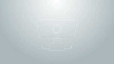 Mavi çizgi FTP eşzamanlama simgesi gri arkaplanda izole edildi. Yazılım güncellemesi, transfer protokolü, yönlendirici, takım çalışması araç yönetimi, kopyalama işlemi. 4K Video hareketli grafik canlandırması
