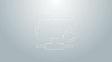 Mavi çizgi FTP eşzamanlama simgesi gri arkaplanda izole edildi. Yazılım güncellemesi, transfer protokolü, yönlendirici, takım çalışması araç yönetimi, kopyalama işlemi. 4K Video hareketli grafik canlandırması
