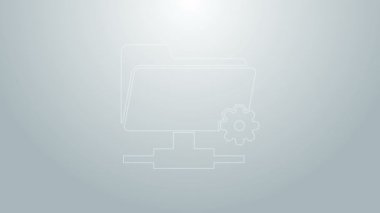 Mavi çizgi FTP dizin ayarları simgesi gri arkaplanda izole edildi. Yazılım güncellemesi, transfer protokolü, yönlendirici, takım çalışması araç yönetimi, kopyalama işlemi. 4K Video hareketli grafik canlandırması
