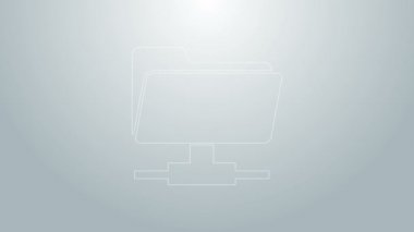 Gri arkaplanda mavi çizgi FTP dizin simgesi izole edildi. Yazılım güncellemesi, transfer protokolü, yönlendirici, takım çalışması aracı yönetimi, kopyalama süreci, bilgi. 4K Video hareketli grafik canlandırması