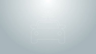 Mavi çizgi polis arabası ve polis teşhircisi gri arka planda izole edilmiş. Acil durum sireni. 4K Video hareketli grafik canlandırması