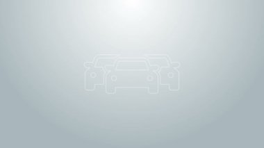 Mavi çizgi araba simgesi gri arkaplanda izole edildi. 4K Video hareketli grafik canlandırması