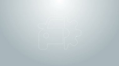 Mavi çizgi araba servis simgesi gri arkaplanda izole edildi. Otomobil tamircisi. Tamirci servisi. Tamirci oto tamircisi. Bakım tabelası. 4K Video hareketli grafik canlandırması