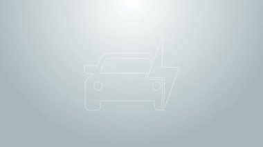 Mavi hat elektrikli araba ve elektrik kablosu şarj ikonu gri arka planda izole edildi. Yenilenebilir ekolojik teknolojiler. 4K Video hareketli grafik canlandırması