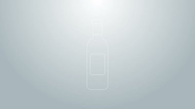 Mavi çizgili şarap şişesi gri arka planda izole edilmiş. 4K Video hareketli grafik canlandırması