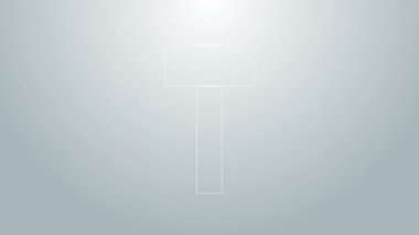 Mavi çizgi çekiç simgesi gri arkaplanda izole edildi. Tamir için bir araç. 4K Video hareketli grafik canlandırması