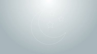 Mavi çizgi Ay ve yıldız ikonu gri arkaplanda izole edildi. 4K Video hareketli grafik canlandırması