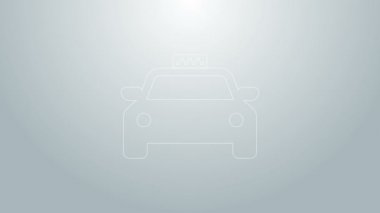 Mavi çizgi taksi ikonu gri arka planda izole edildi. 4K Video hareketli grafik canlandırması