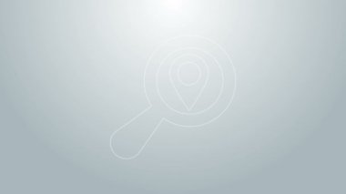 Mavi çizgi Arama konumu simgesi gri arkaplanda izole edildi. İşaretli büyüteç. 4K Video hareketli grafik canlandırması
