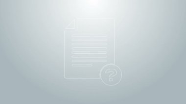 Mavi çizgi Bilinmeyen belge simgesi gri arkaplanda izole edildi. Soru işareti olan dosya. Raporu, servisi ve küresel arama işaretini beklet. 4K Video hareketli grafik canlandırması