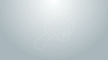 Mavi çizgi Bilinmeyen arama simgesi gri arkaplanda izole edildi. Büyüteç ve soru işareti. 4K Video hareketli grafik canlandırması