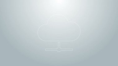 Mavi çizgi Ağ Bulut bağlantısı simgesi gri arkaplanda izole edildi. Sosyal teknoloji. Bulut hesaplama konsepti. 4K Video hareketli grafik canlandırması