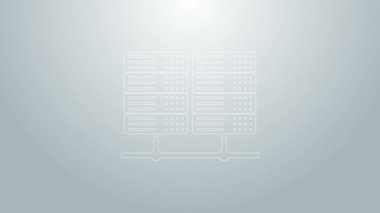 Mavi çizgi sunucusu, Data, Web sunucu simgesi gri arkaplanda izole edildi. 4K Video hareketli grafik canlandırması