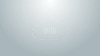 Mavi çizgi müzik servis simgesi gri arkaplanda izole edildi. Ses bulutu hesaplama, çevrimiçi medya yayını, online şarkı, ses dalgası. 4K Video hareketli grafik canlandırması