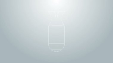 Mavi çizgi bomba ikonu gri arka planda izole edildi. Roket bombası düşüyor. 4K Video hareketli grafik canlandırması