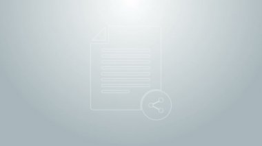 Mavi çizgi Paylaşım dosya simgesi gri arkaplanda izole edildi. Dosya paylaşımı. Dosya aktarım işareti. 4K Video hareketli grafik canlandırması