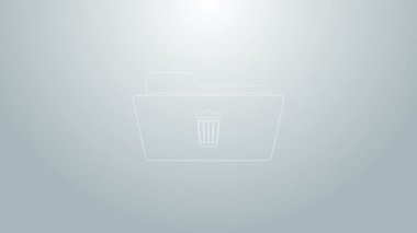 Mavi satır Sil dizin simgesi gri arkaplanda izole edildi. Geri dönüşüm kutusu olan klasör. Dizini sil ya da hata yap. Bilgisayar bilgi dizini işaretini kapat. 4K Video hareketli grafik canlandırması