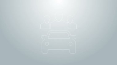 Gri arka planda izole edilmiş bir grup insan ikonu ile mavi çizgi araba paylaşımı. Araba paylaşım tabelası. Nakliye hizmeti konsepti. 4K Video hareketli grafik canlandırması