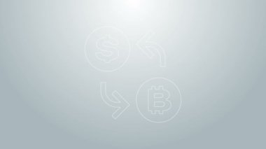 Mavi çizgi kripto döviz simgesi gri arkaplanda izole edildi. Bitcoin 'den dolar takas simgesine. Kripto para teknolojisi, mobil bankacılık. 4K Video hareketli grafik canlandırması