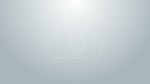 Blue line Cloud synkronisera uppdatera ikon isolerad på grå bakgrund. Moln och pilar. 4K Video motion grafisk animation — Stockvideo