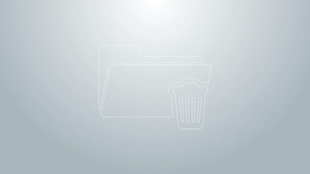 Blue line Delete folder icon isolated on grey background. Folder with recycle bin. Delete or error folder. Close computer information folder. 4K Video motion graphic animation — Stock Video