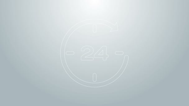 Blue line Clock 24 jam ikon terisolasi pada latar belakang abu-abu. Sepanjang hari ikon siklik. 24 jam layanan simbol. Animasi grafis gerak Video 4K — Stok Video