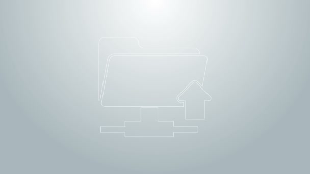 Icona di caricamento cartella FTP linea blu isolata su sfondo grigio. Aggiornamento software, protocollo di trasferimento, router, gestione degli strumenti di lavoro di squadra, processo di copia. Animazione grafica 4K Video motion — Video Stock