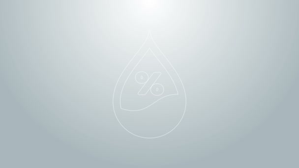 Linea blu Icona percentuale goccia d'acqua isolata su sfondo grigio. Analisi dell'umidità. Animazione grafica 4K Video motion — Video Stock