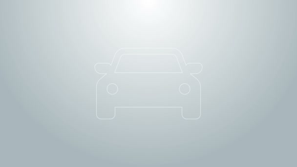 Blauwe lijn pictogram auto geïsoleerd op grijze achtergrond. 4K Video motion grafische animatie — Stockvideo