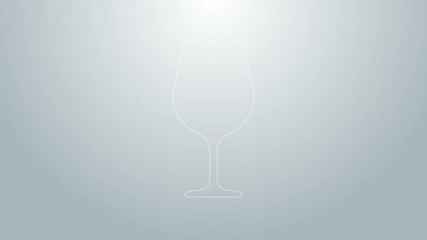 Niebieska linia Ikona kieliszka do wina izolowana na szarym tle. Szklanka wina. 4K Animacja graficzna ruchu wideo — Wideo stockowe