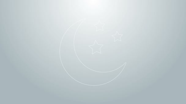Línea azul Icono de luna y estrellas aislado sobre fondo gris. Animación gráfica de vídeo 4K — Vídeo de stock